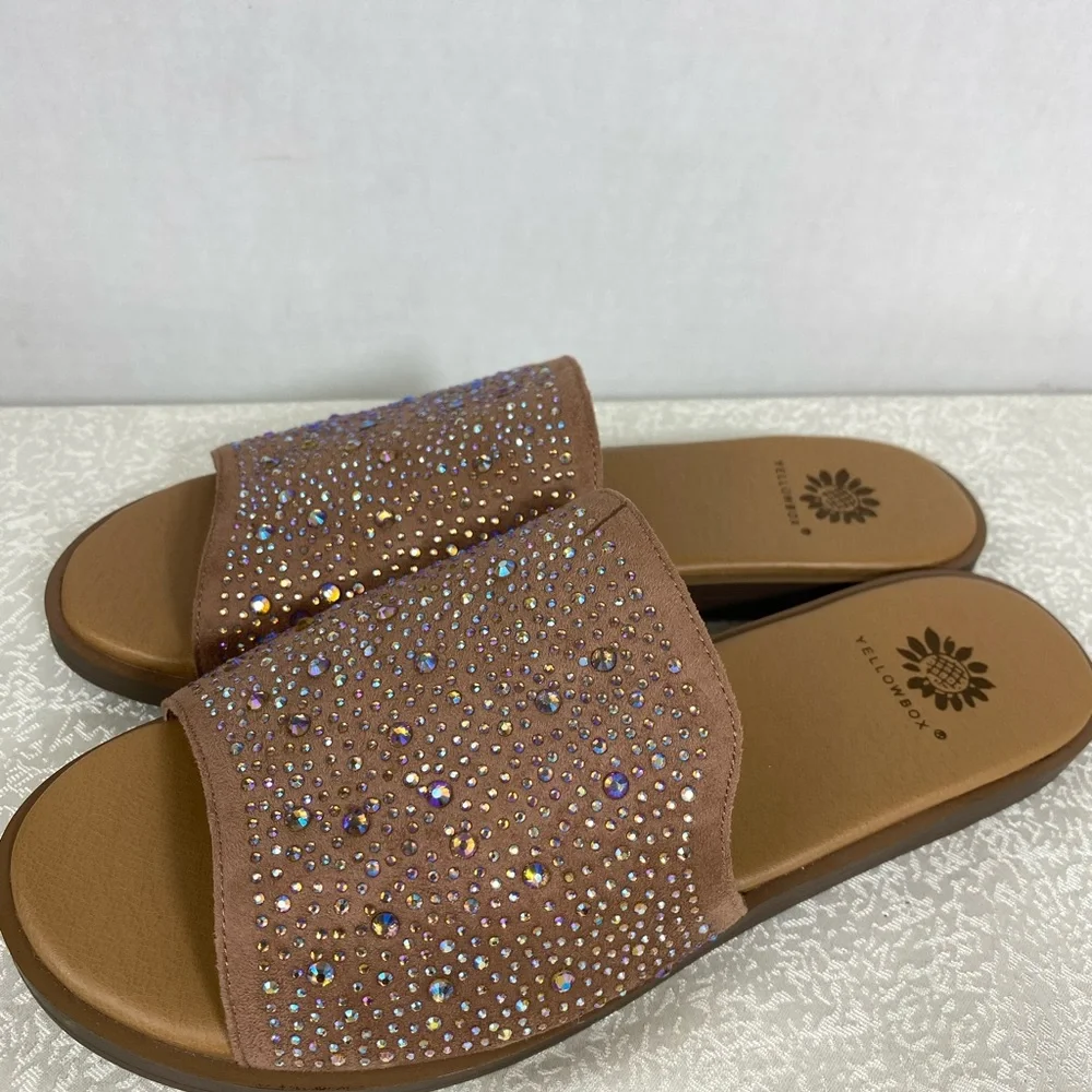 Women’s 8.5 Sandals Mauve Pink Rhinestones YELLOWBOX Slip On Casual Comfy Shoes - Picture 10 of 12